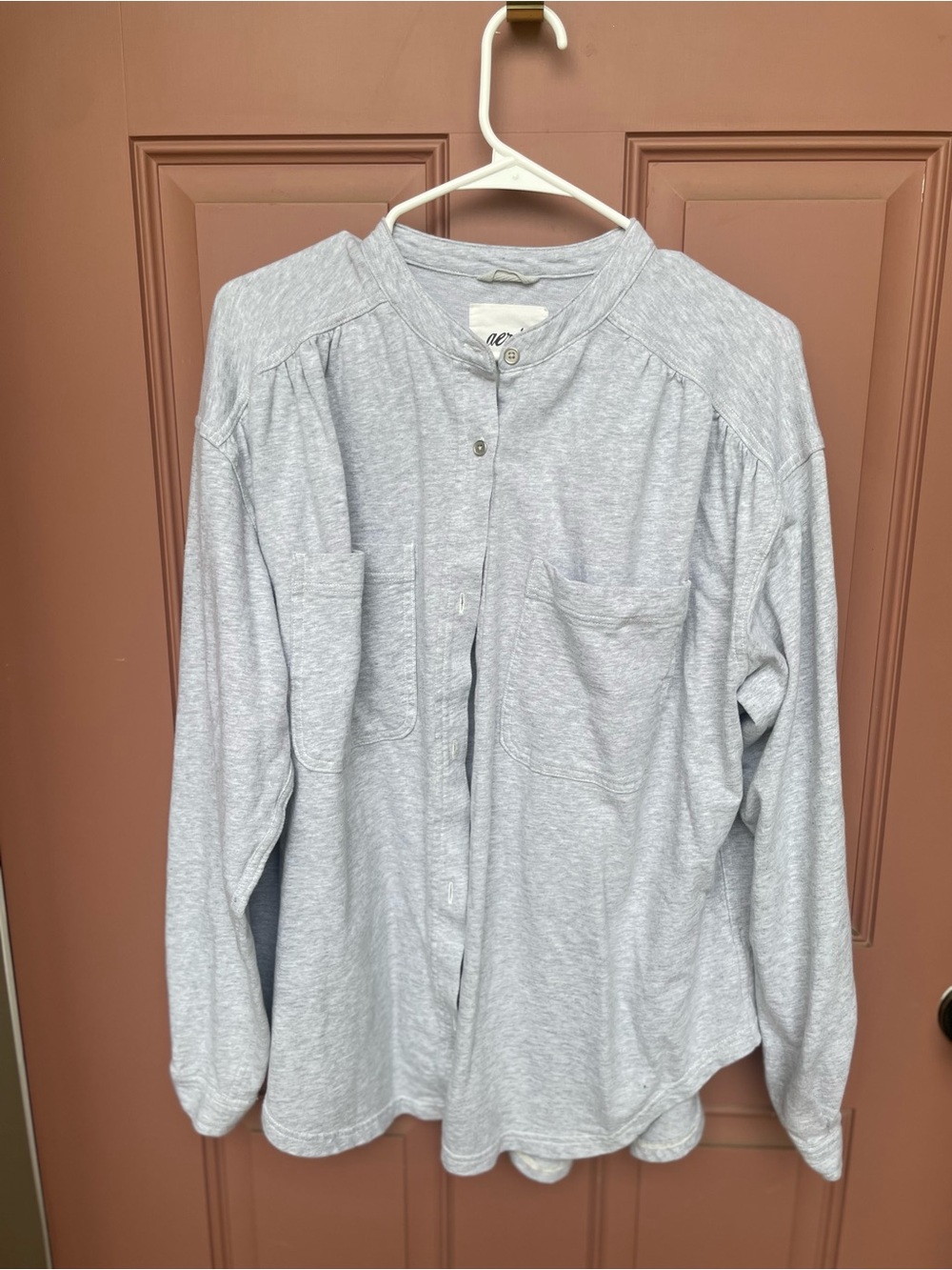 aerie Light Gray Button-Up Long Sleeve Top
